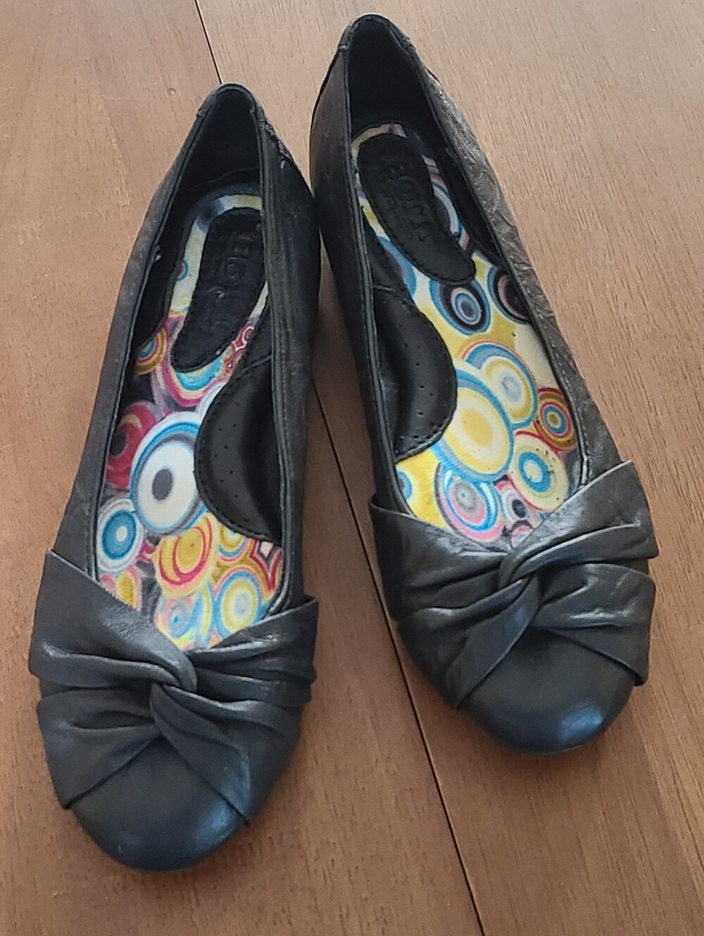 Børn Lilly Black Leather Knot Front Ballet Flats Comfort Shoes Size 7M EUC
